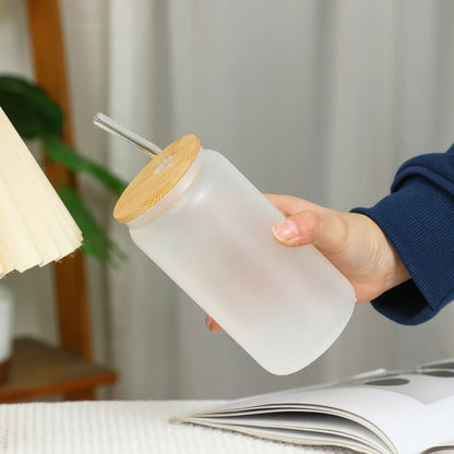 Vaso de Vidrio con Tapa de Bambú